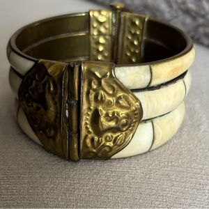 Vintage Indian Brass Gold and Cream Bracelet
